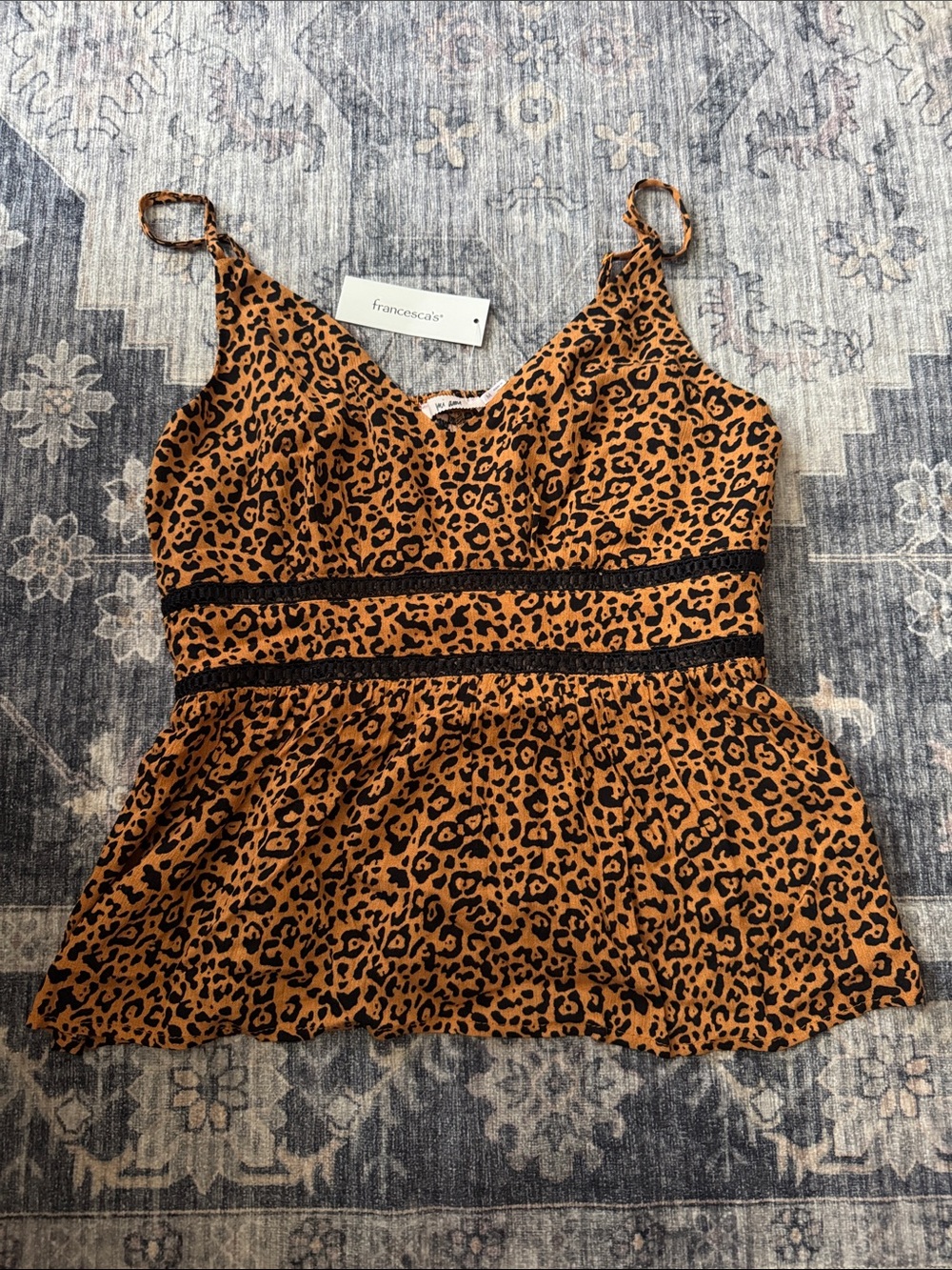 Francesca's Collections Black and Brown Leopard Print Peplum Cami
